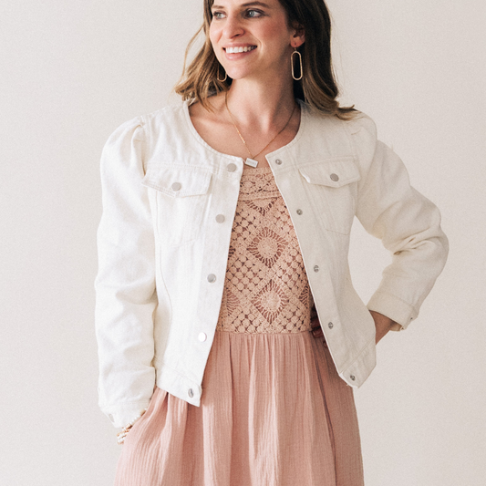 Ivory Cropped Denim Jacket