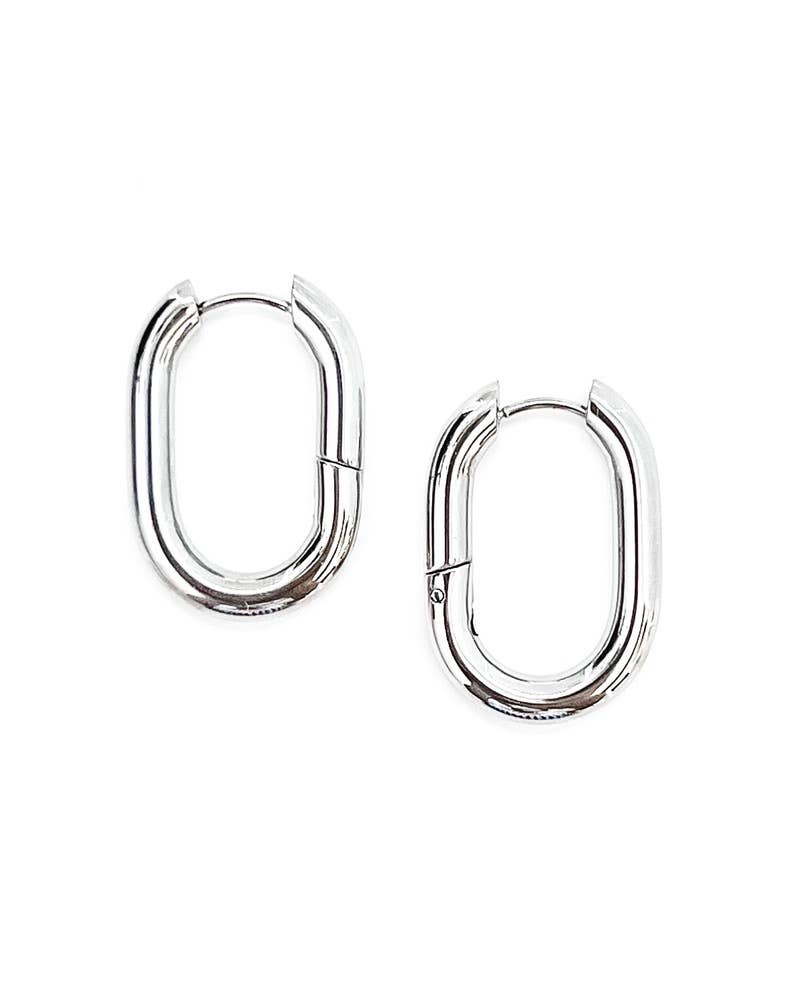 Eira Oval Hoop Earrings || Silver