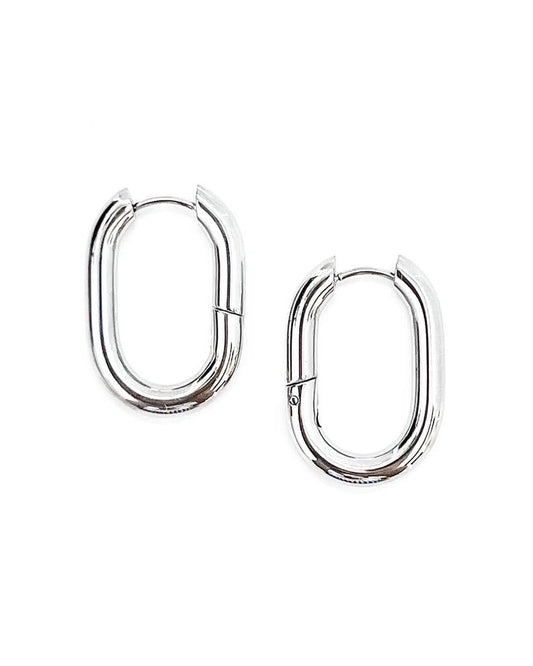 Eira Oval Hoop Earrings || Silver