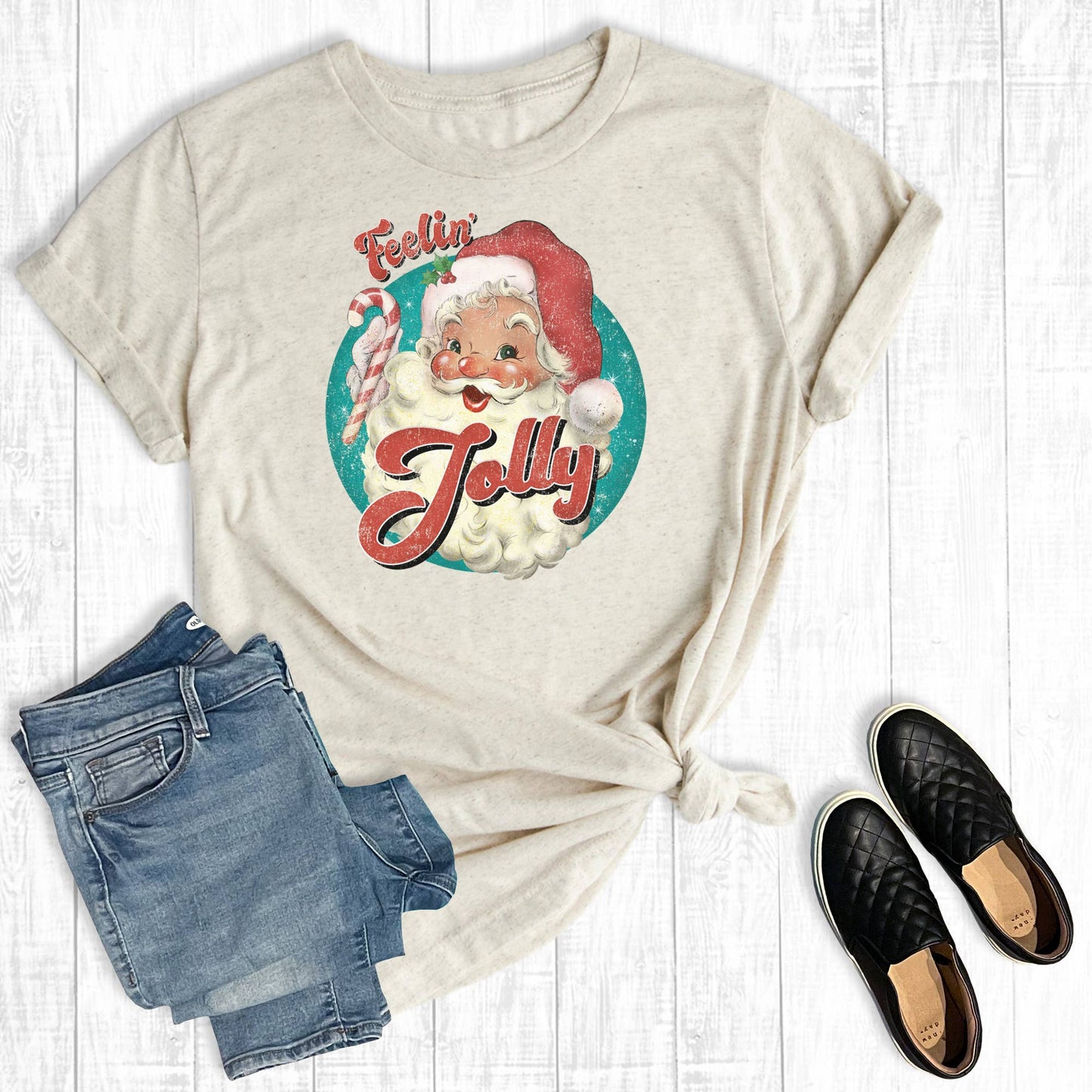 Retro Christmas Feeling Joly Santa Graphic Tee