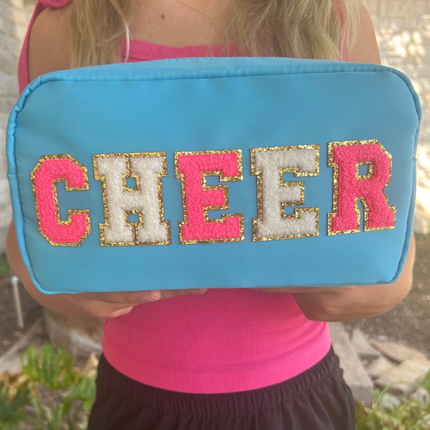 Cosmetic or Toiletry Bag with Varsity Letter Patches