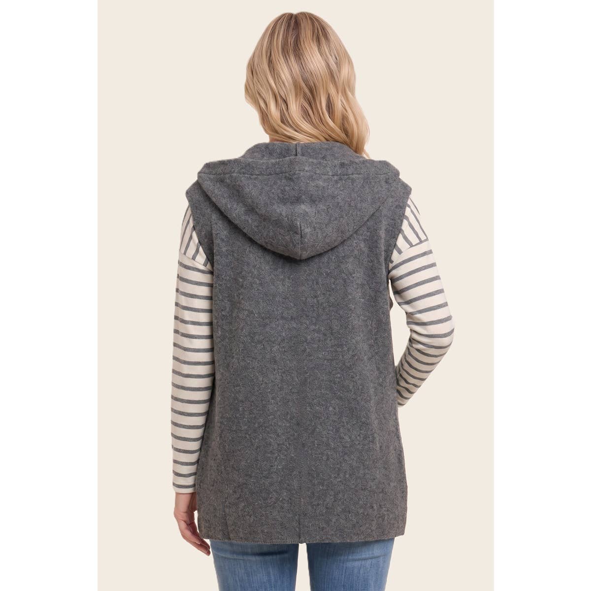BUTTON DOWN HOODIE VEST CARDIGAN