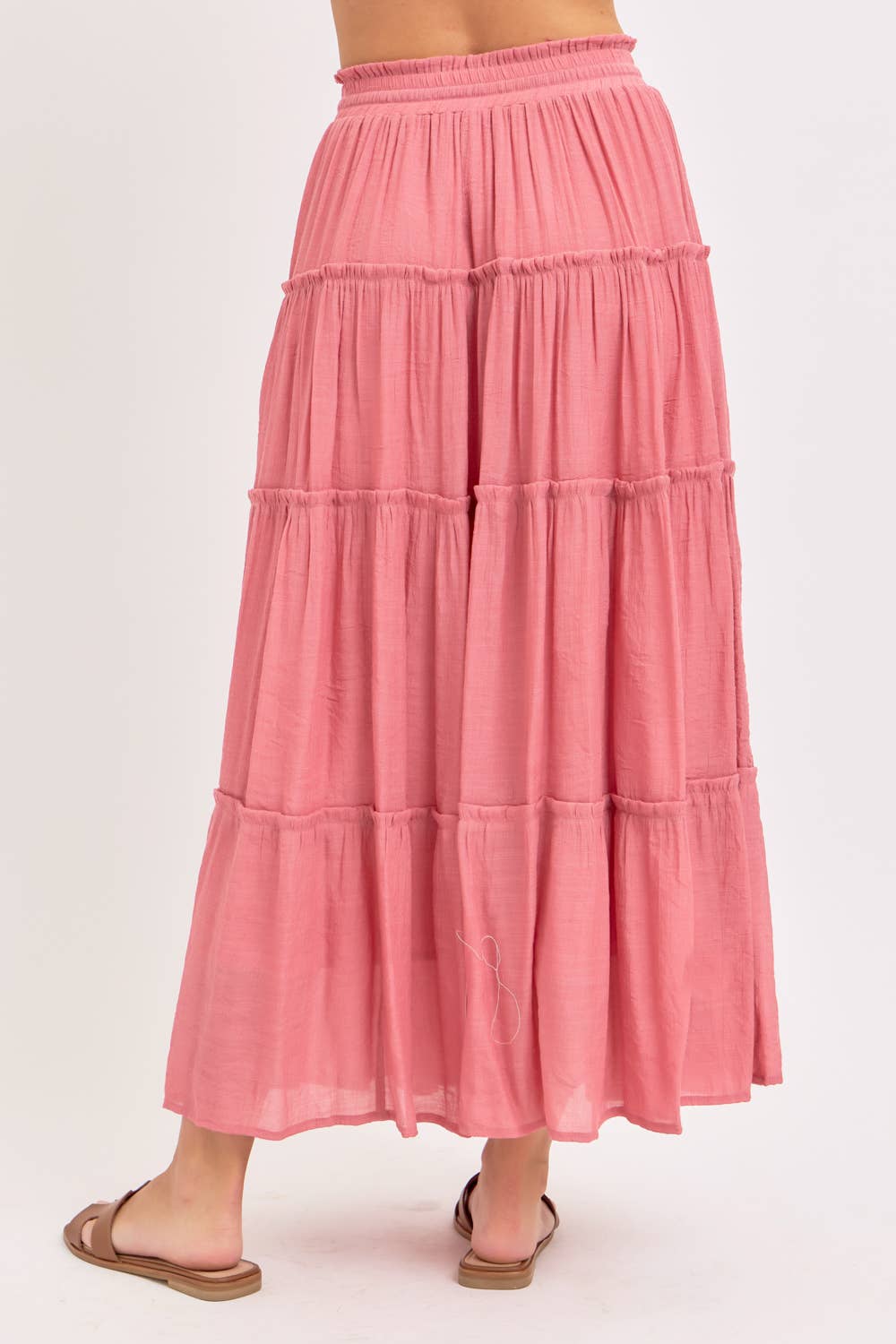 CASUAL PULL ON ELASTIC WAIST TIERED MAXI SKIRT