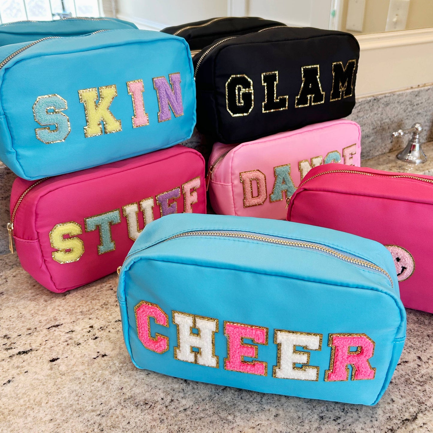 Cosmetic or Toiletry Bag with Varsity Letter Patches