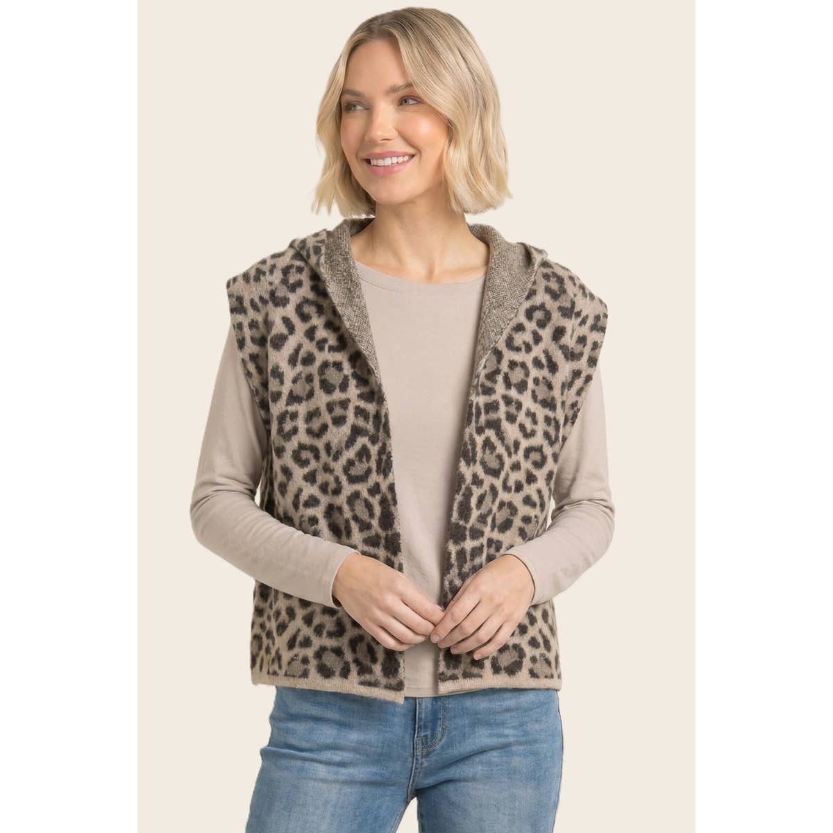 LEOPARD HOODIE SWEATER VEST