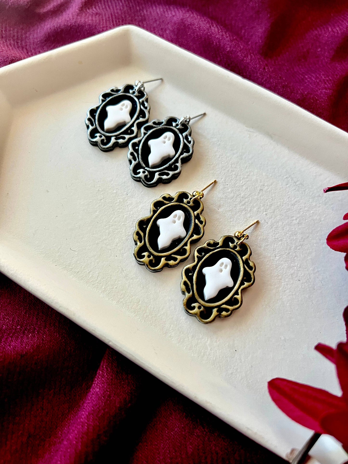 Ghost Frame Earrings, Framed Ghost Earrings, Halloween
