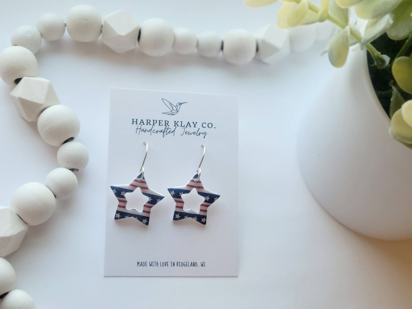The Flag Star Set-Polymer Clay 4th of July Dangle Earrings