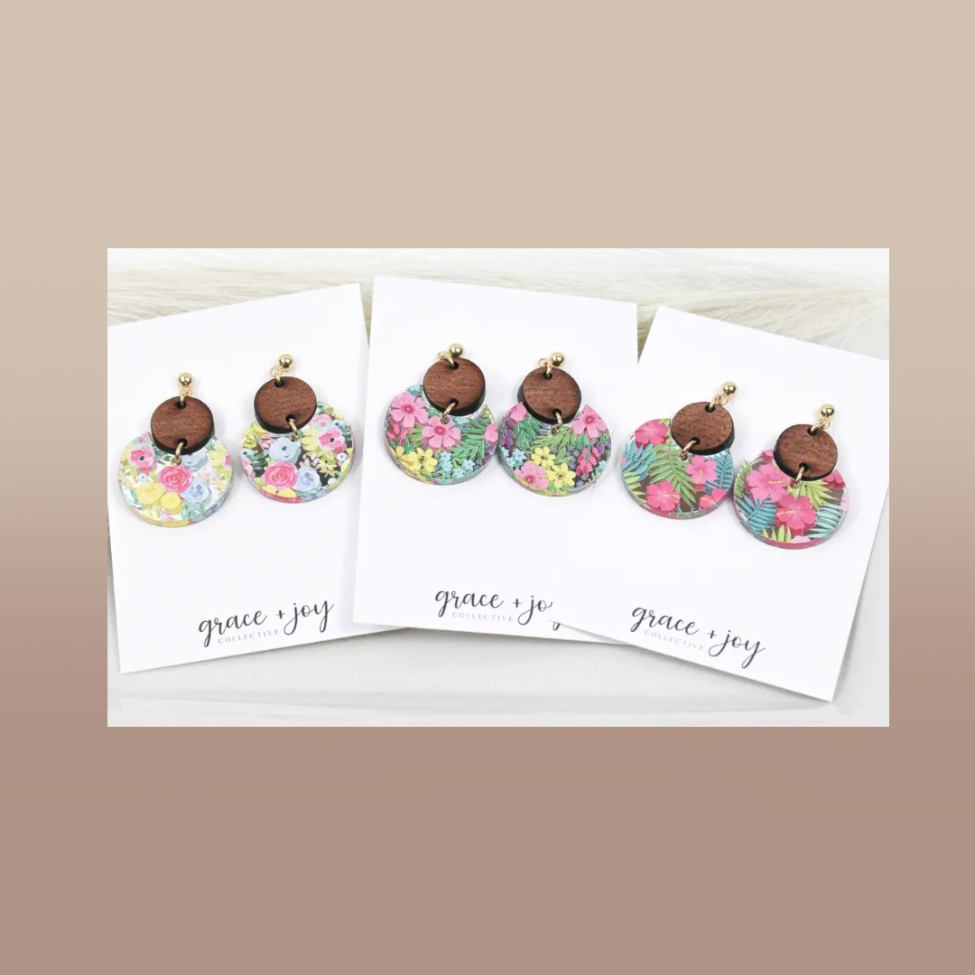 Floral Dangle Earrings, Acrylic Earrings Flower