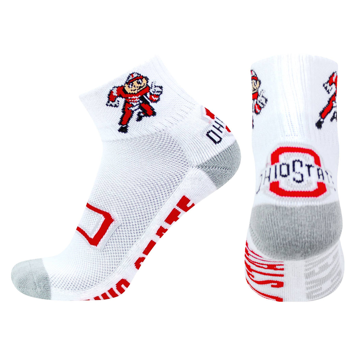 Ohio State Buckeyes White Quarter Socks - Brutus