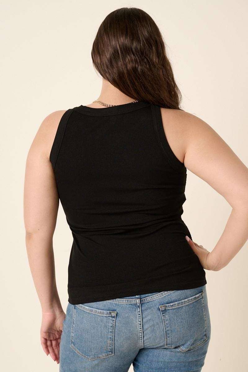 PLUS RIB KNIT ROUND NECK TANK