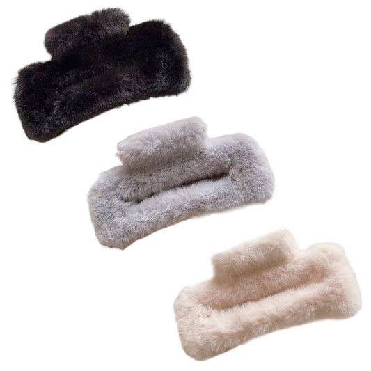 Furry Fuzzy Large Hair Claw Clips in Black, Gray, Oatmeal