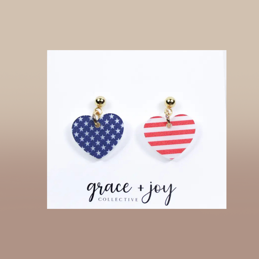 US Flag Heart Earrings, 4th of July Acrylic Earrings