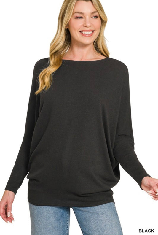 Hacci Dolman Sleeve Top in Black