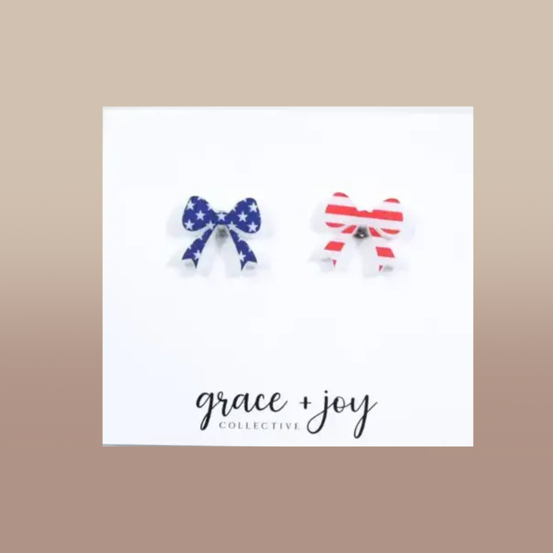 US Flag Bow Stud Earring, Acrylic Earrings