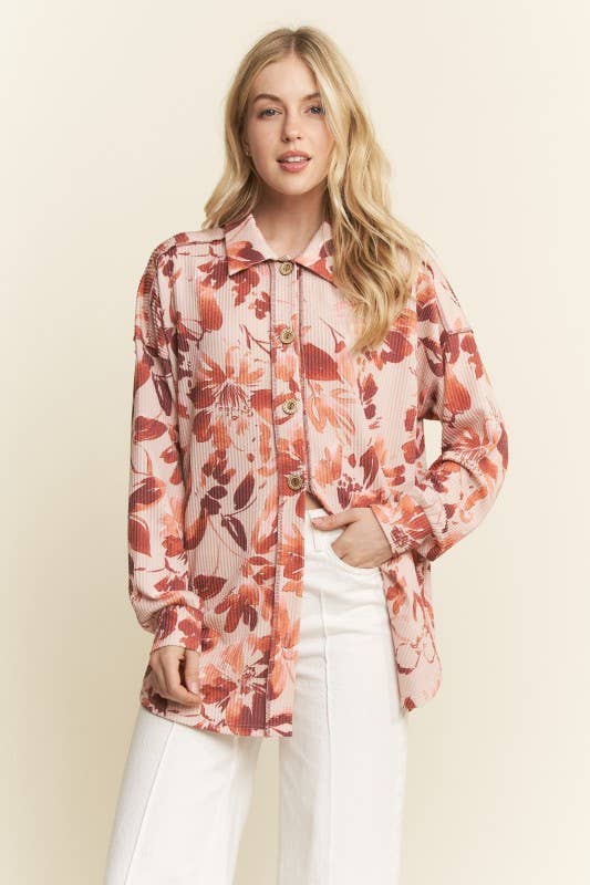 FLORAL URBAN RIBBED BUTTON DOWN