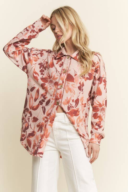 FLORAL URBAN RIBBED BUTTON DOWN