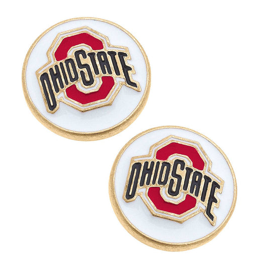 Ohio State Buckeyes Enamel Disc Stud Earrings in White