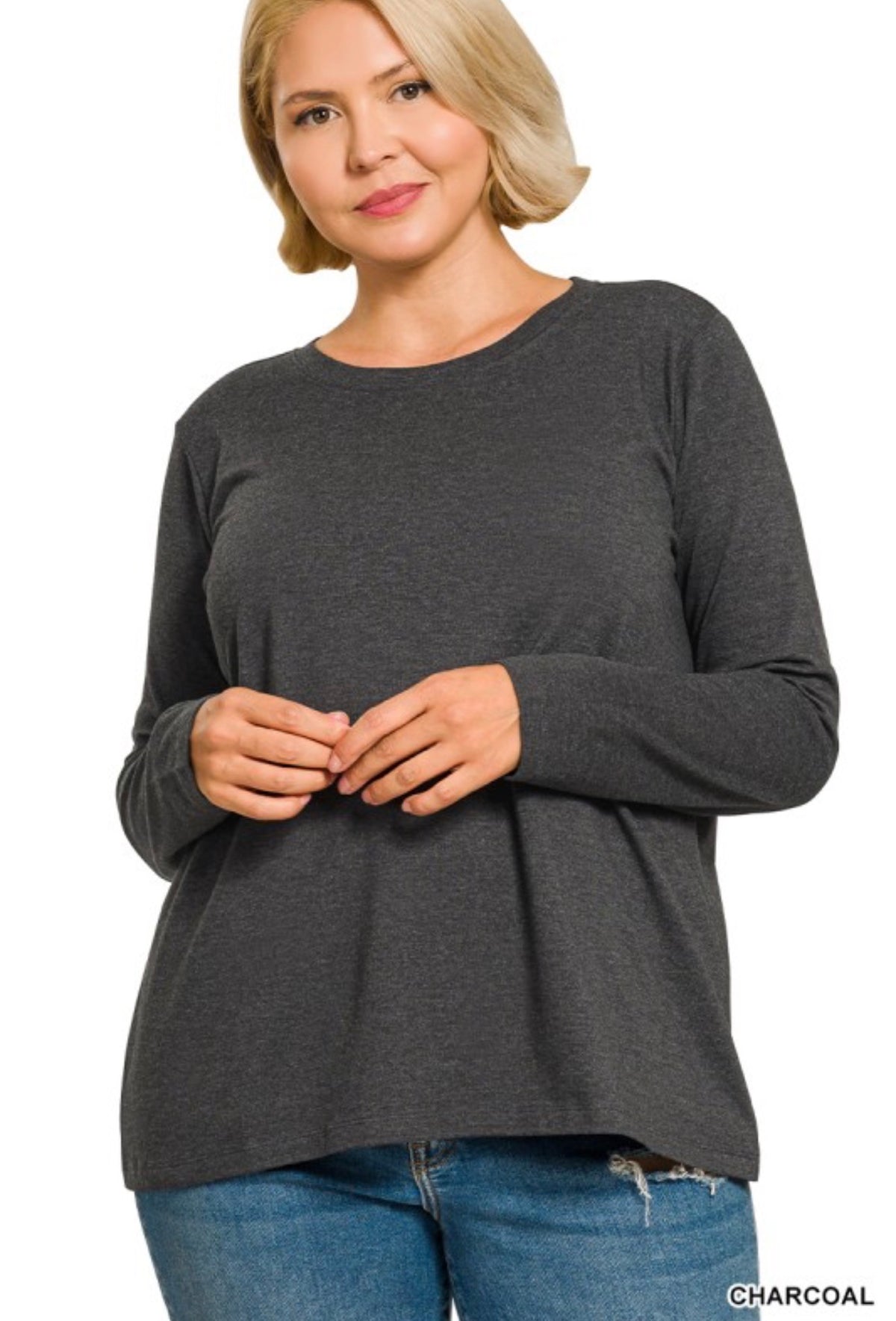 Crew Neck L/S T-shirt in Charcoal