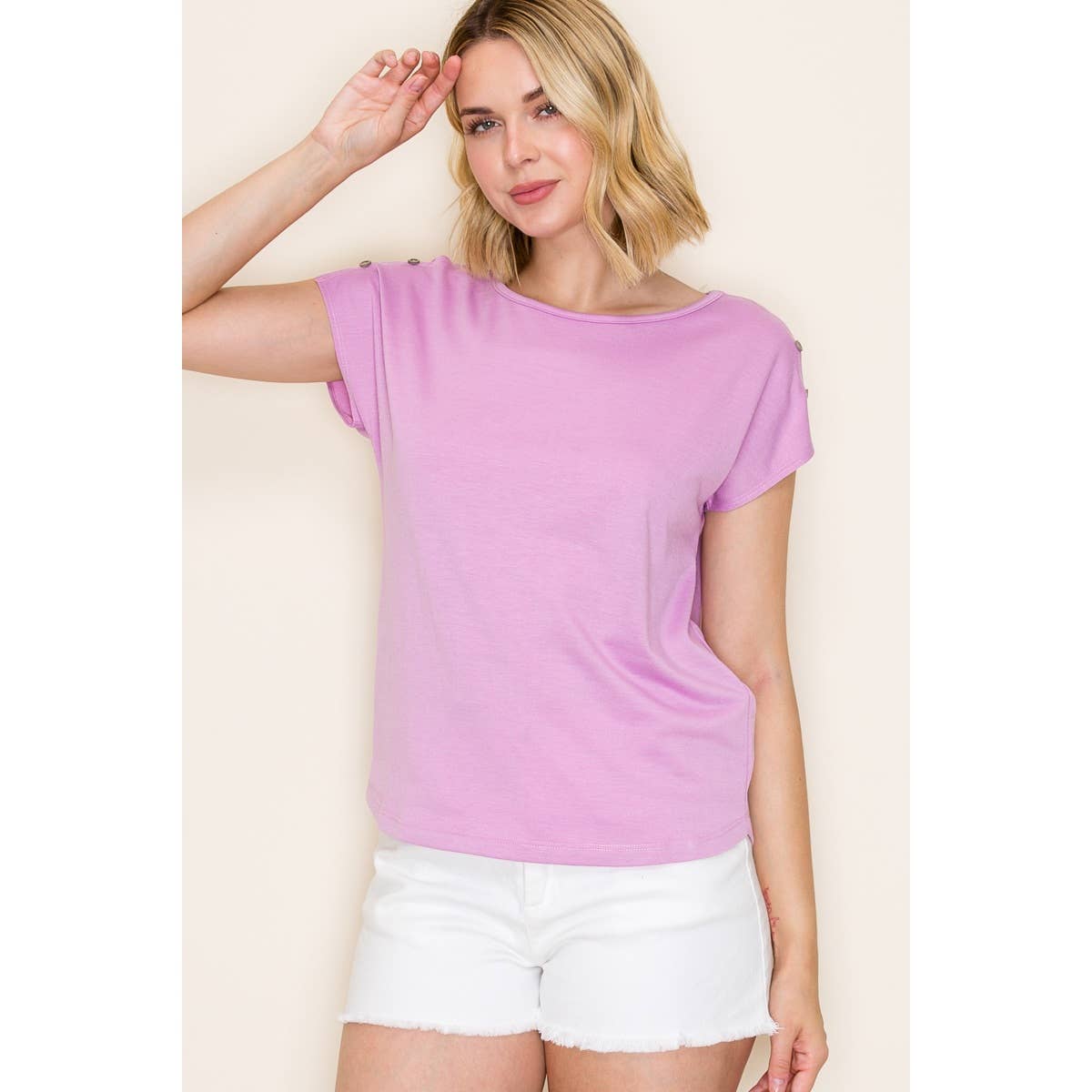 BUTTON SHOULDER SOLID TERRY TOP