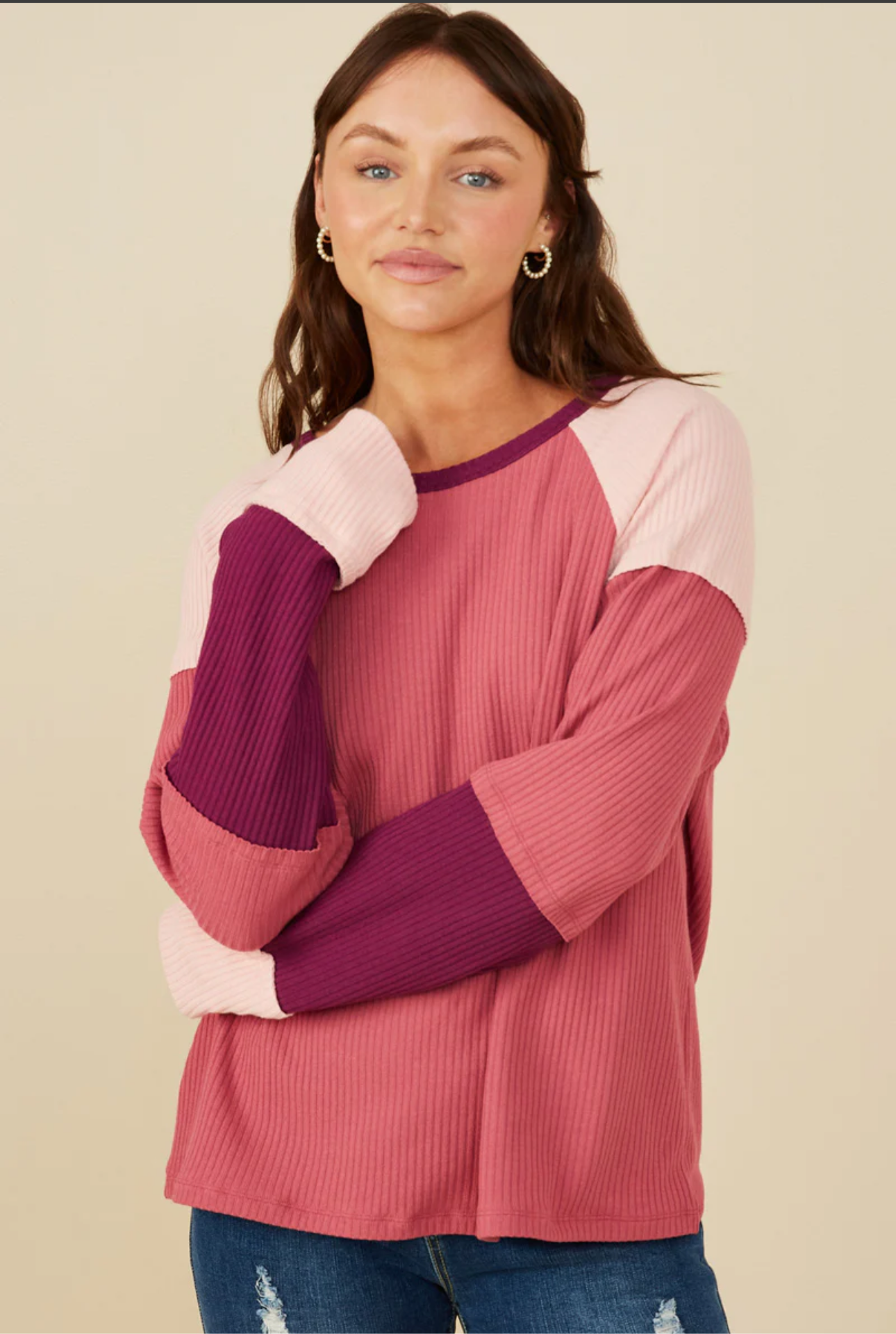 Color Block Ribbed Top