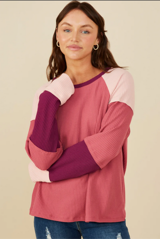Color Block Ribbed Top