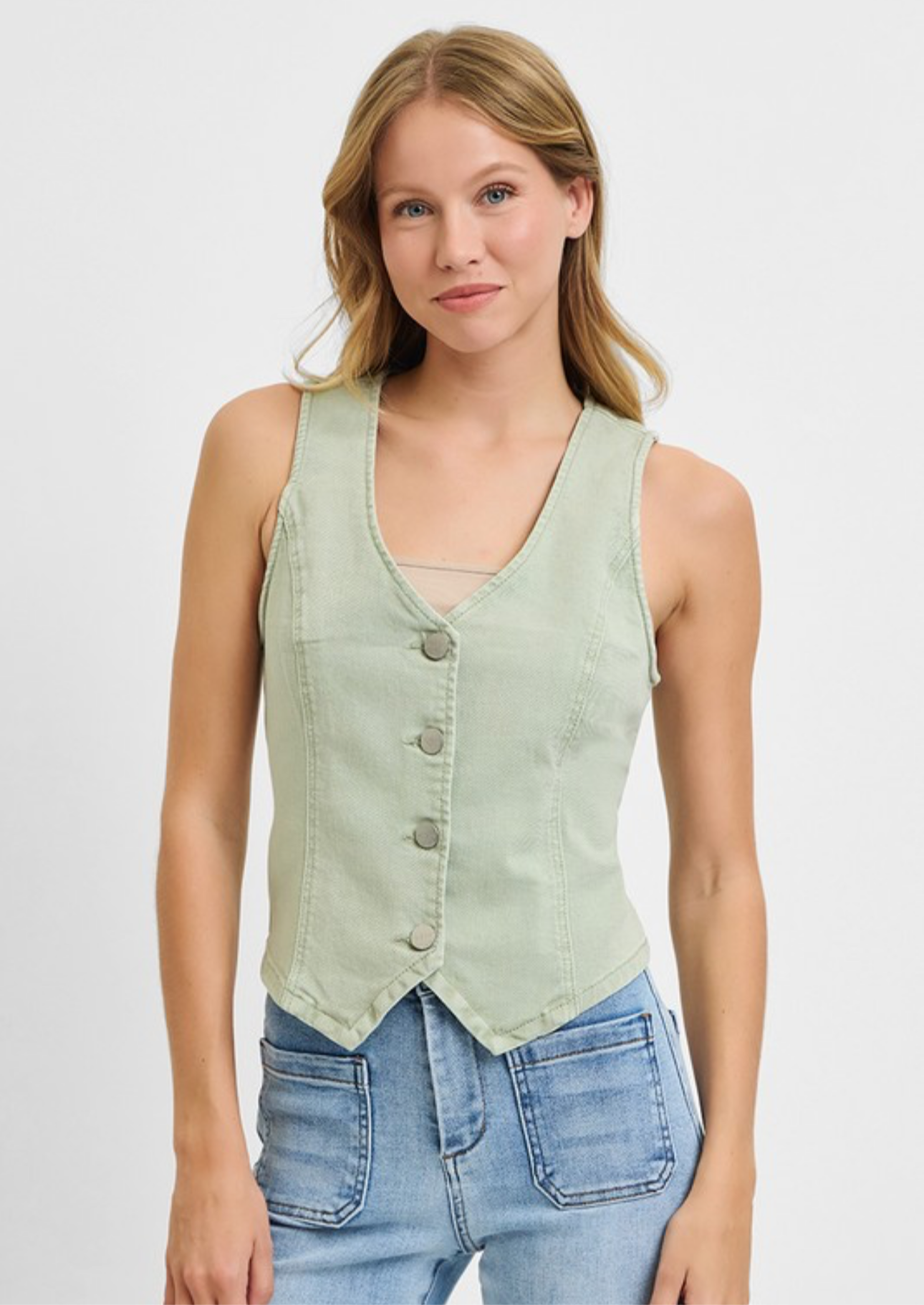 Denim Vest in Pistachio *Final Sale*