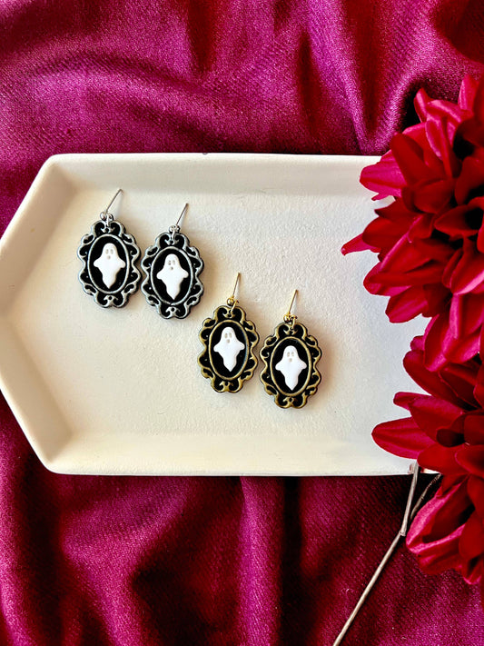 Ghost Frame Earrings, Framed Ghost Earrings, Halloween