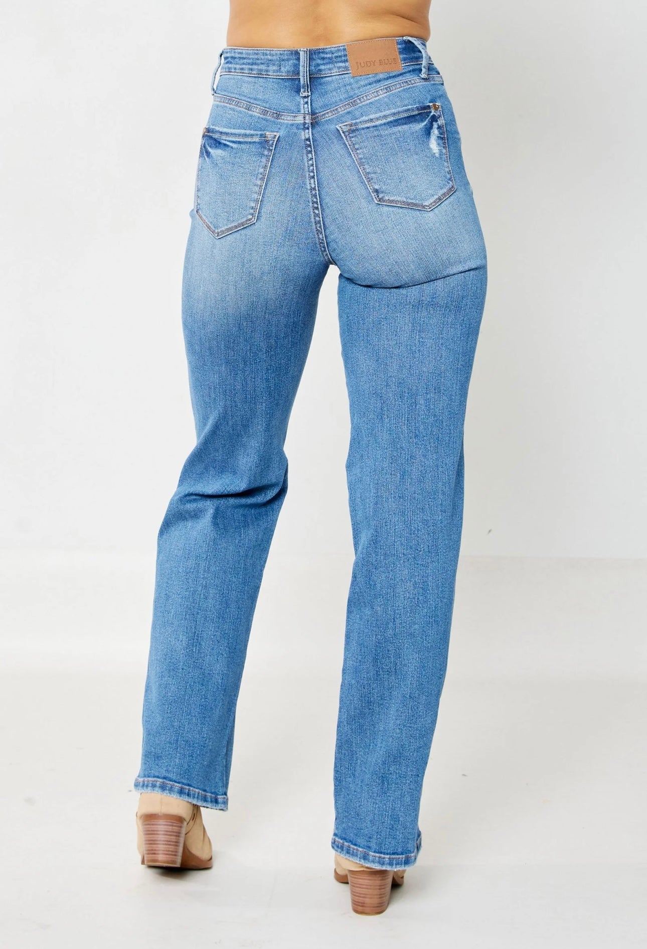 Judy Blue High Waist "Tummy Control" Knee Destroy Straight Denim Jeans 88785