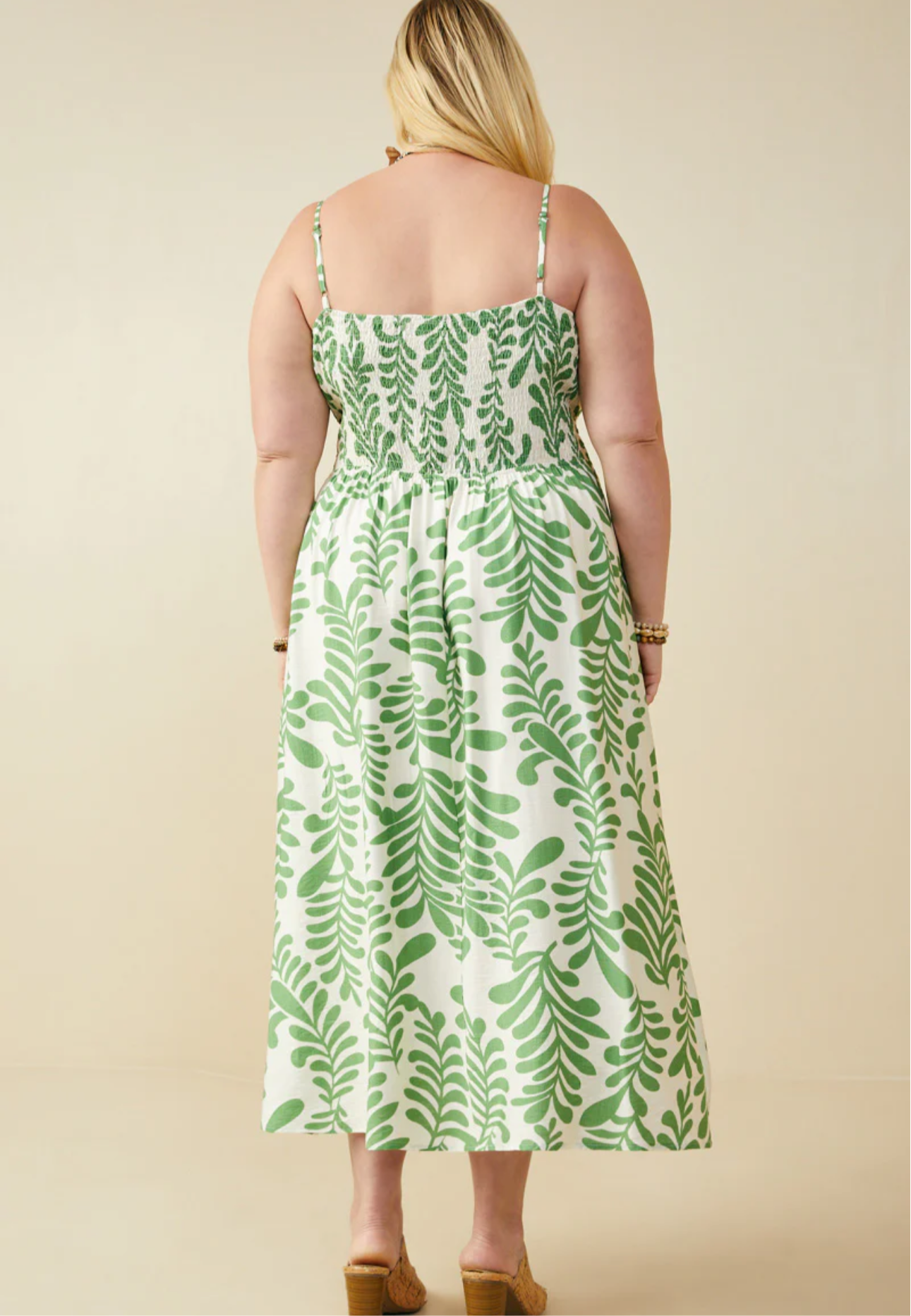 Hayden Green Leaf Smocked Back Sun Dress w/Pockets