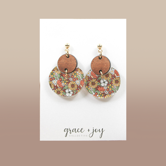 70's Retro flower Dangle Earrings, Fall sunflower earrings