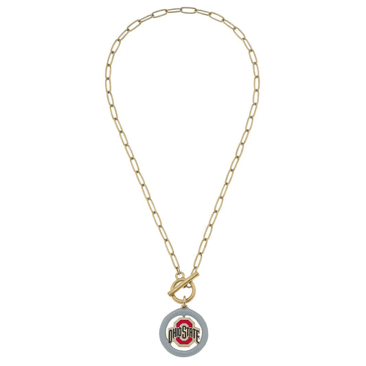 Ohio State Buckeyes Logo Enamel T-Bar Necklace