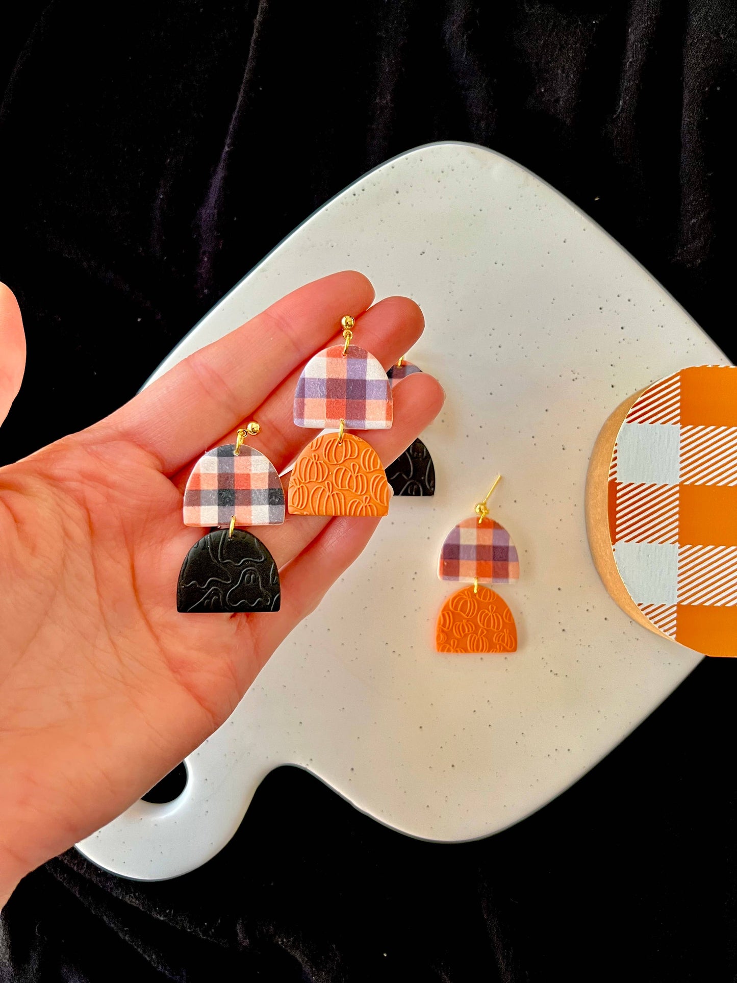 Halloween Plaid Earrings, Fall Plaid Earrings