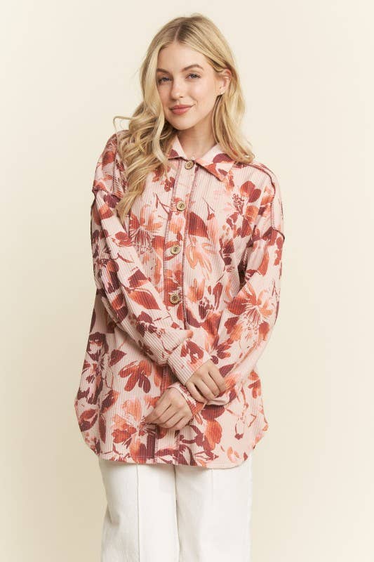 FLORAL URBAN RIBBED BUTTON DOWN