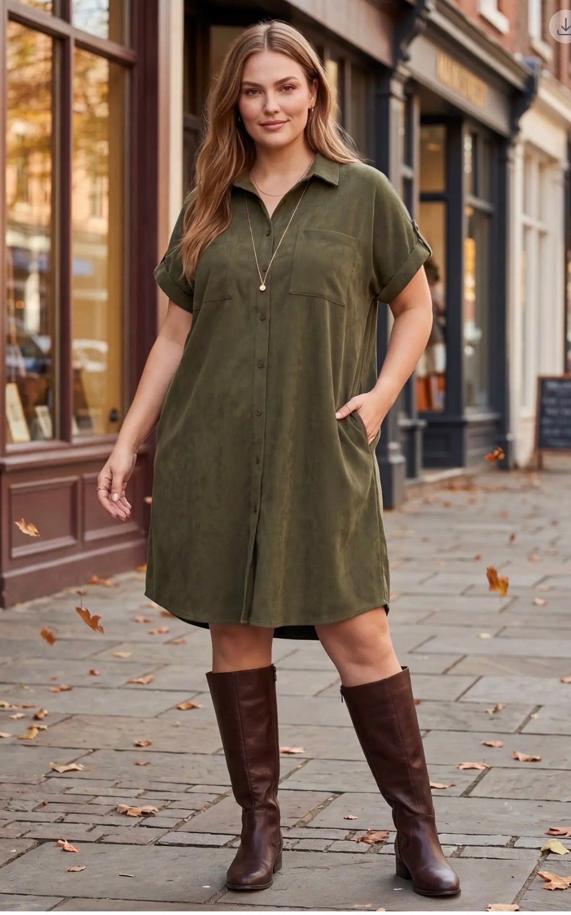 She+Sky Suede-Feel Shirtdress