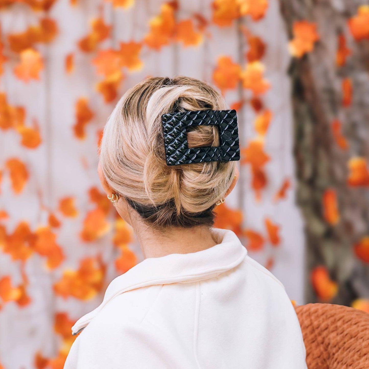 Flat Rectangle Hair Clip | Large | Jet Black Quilted