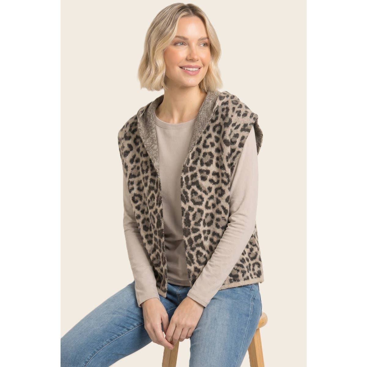 LEOPARD HOODIE SWEATER VEST
