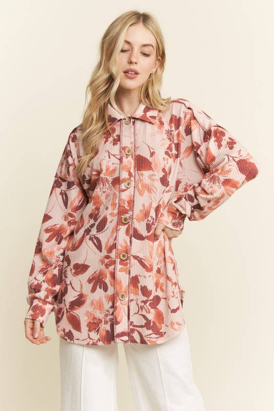 FLORAL URBAN RIBBED BUTTON DOWN