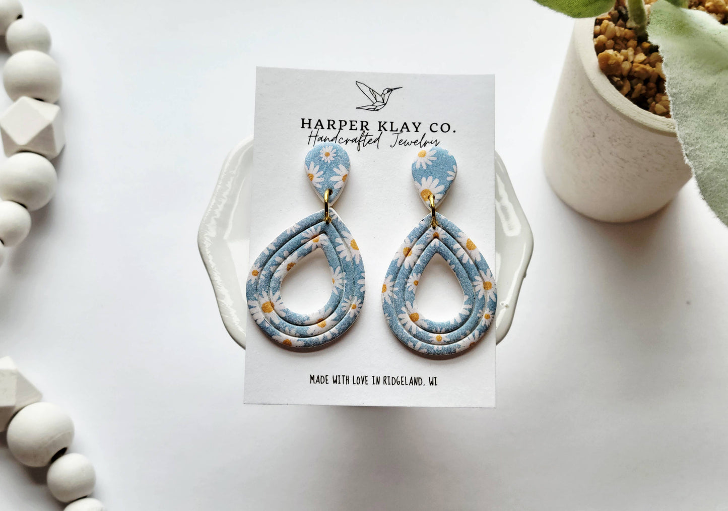 The Embossed Teardrop Set- Polymer Clay Dangle Earrings