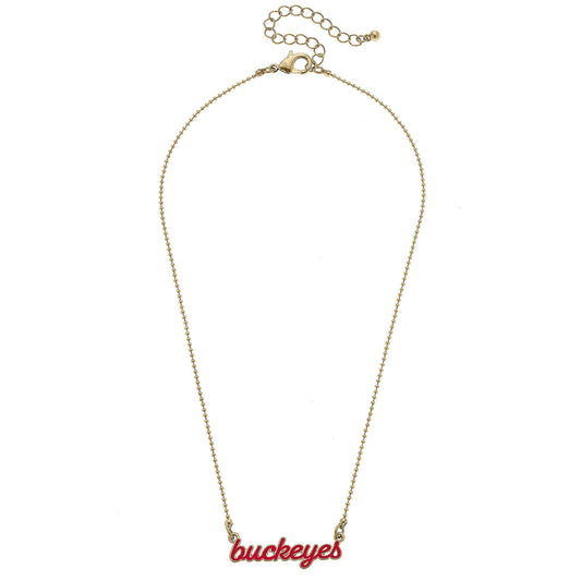 Ohio State Buckeye Enamel Script  Necklace in Scarlet