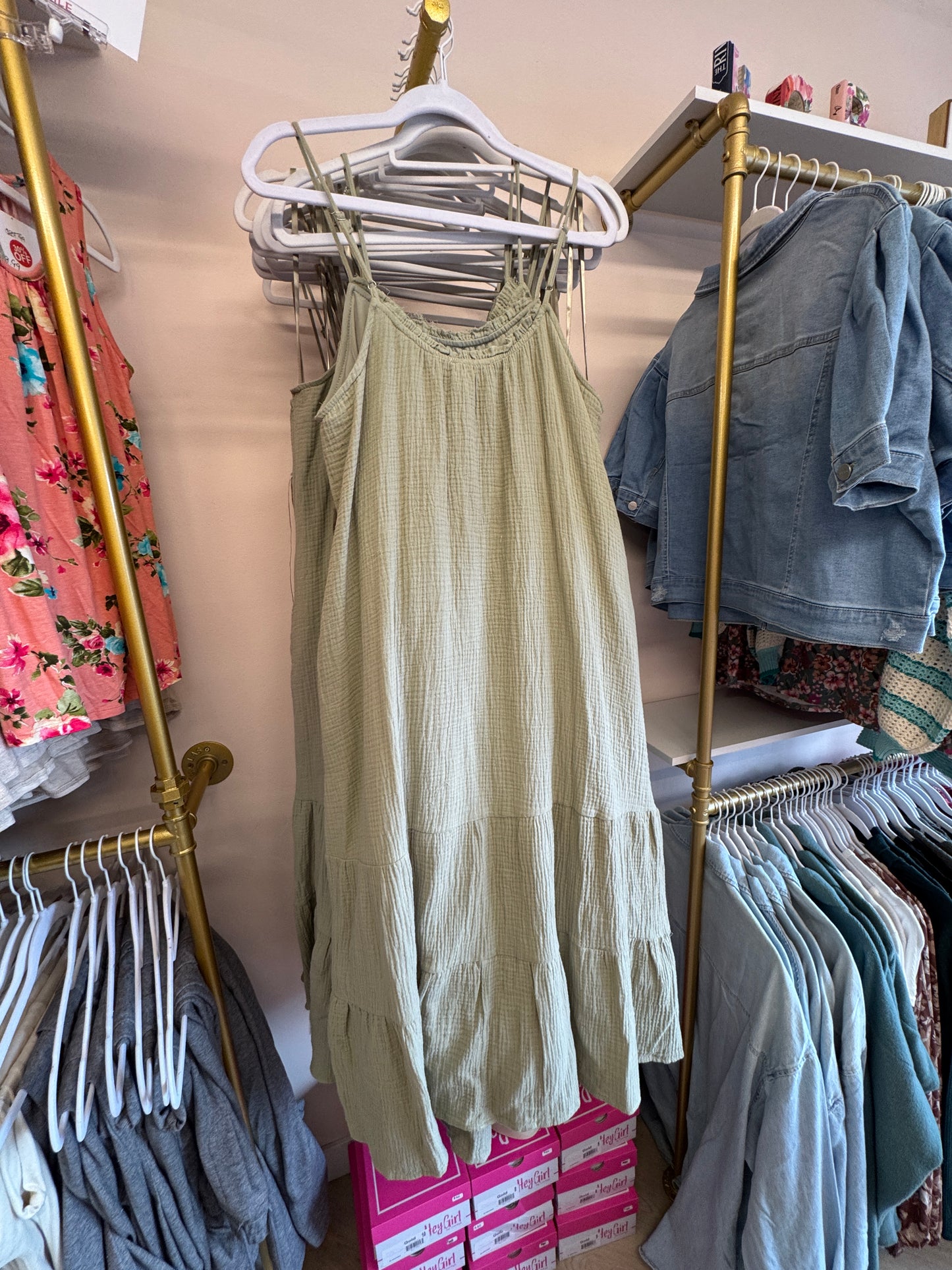 Sage Textured Long Dress *FINAL SALE*