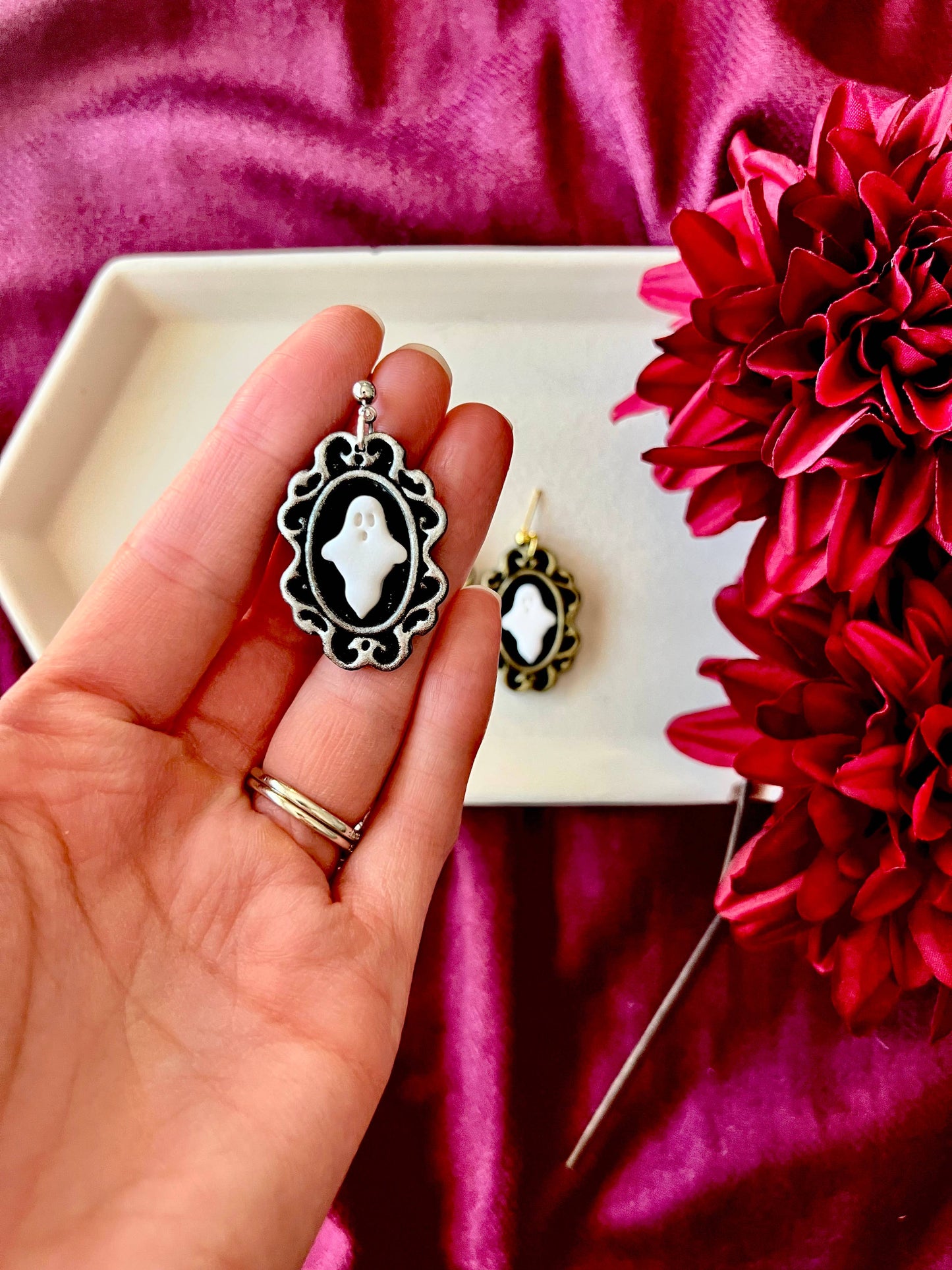 Ghost Frame Earrings, Framed Ghost Earrings, Halloween