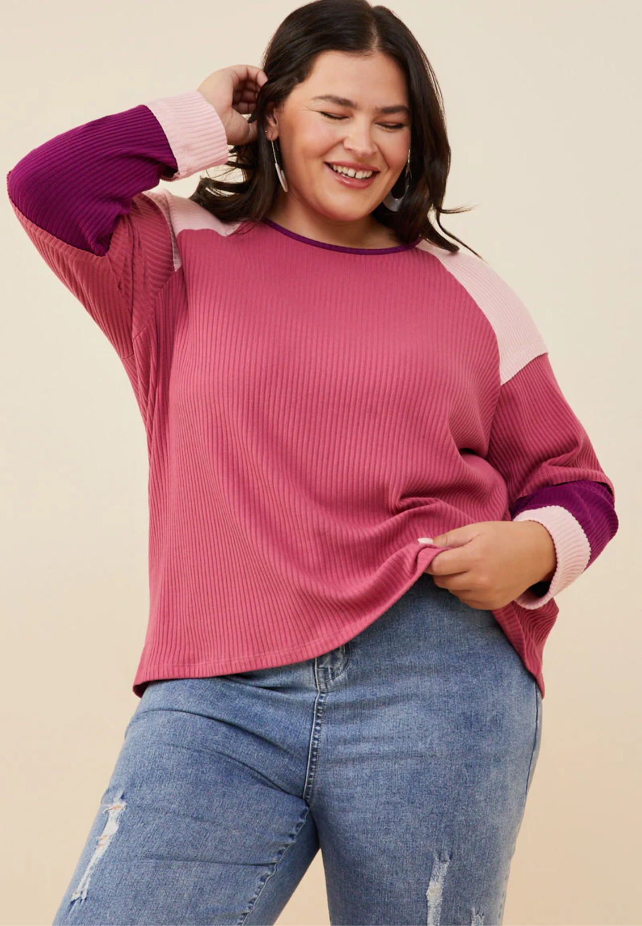 Color Block Ribbed Top