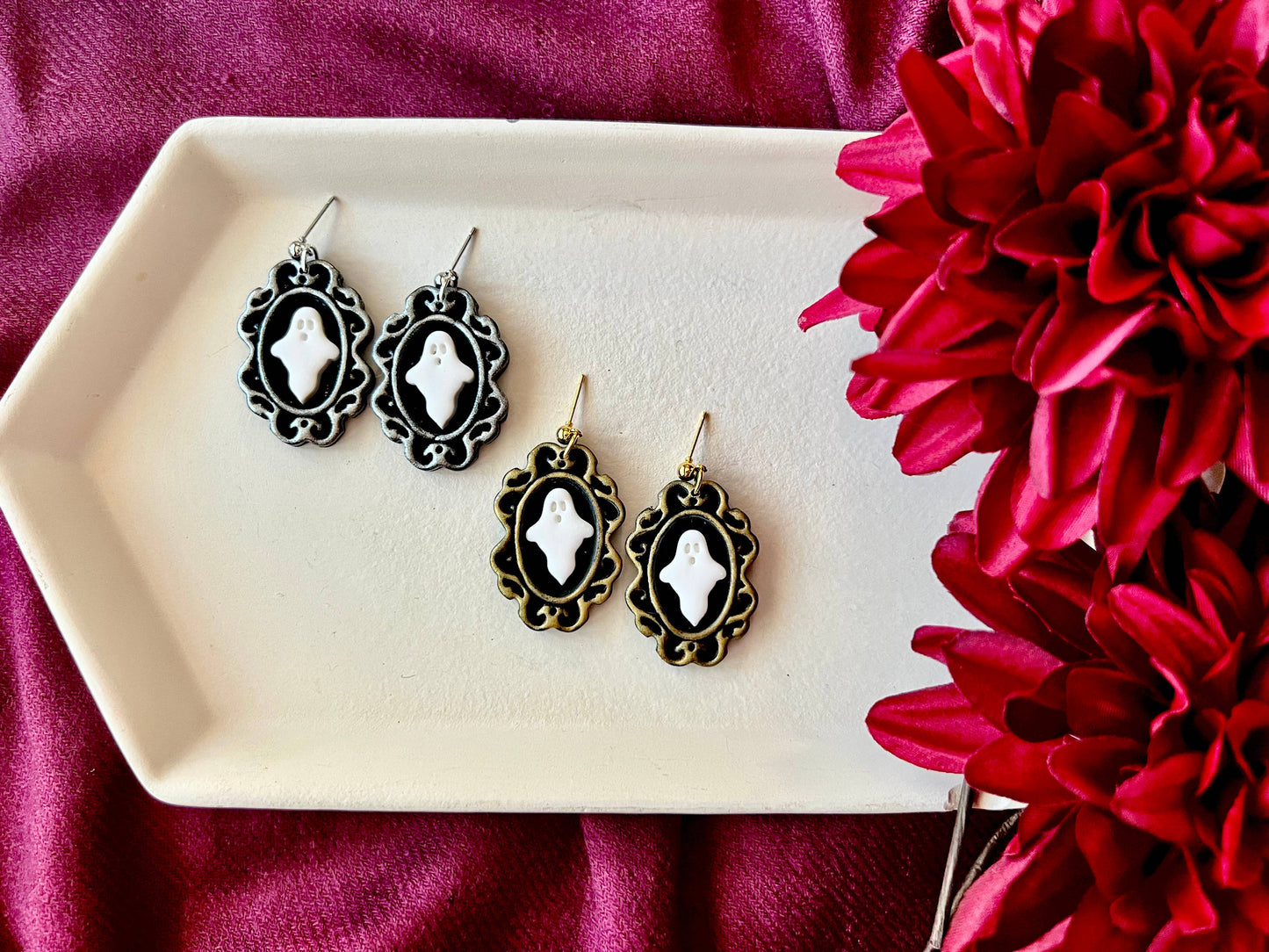 Ghost Frame Earrings, Framed Ghost Earrings, Halloween