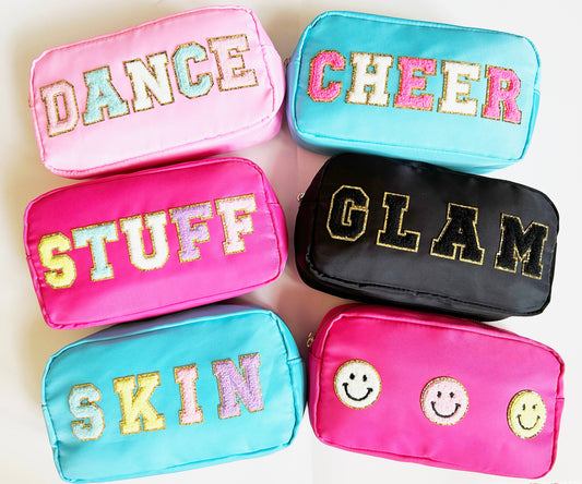 Cosmetic or Toiletry Bag with Varsity Letter Patches