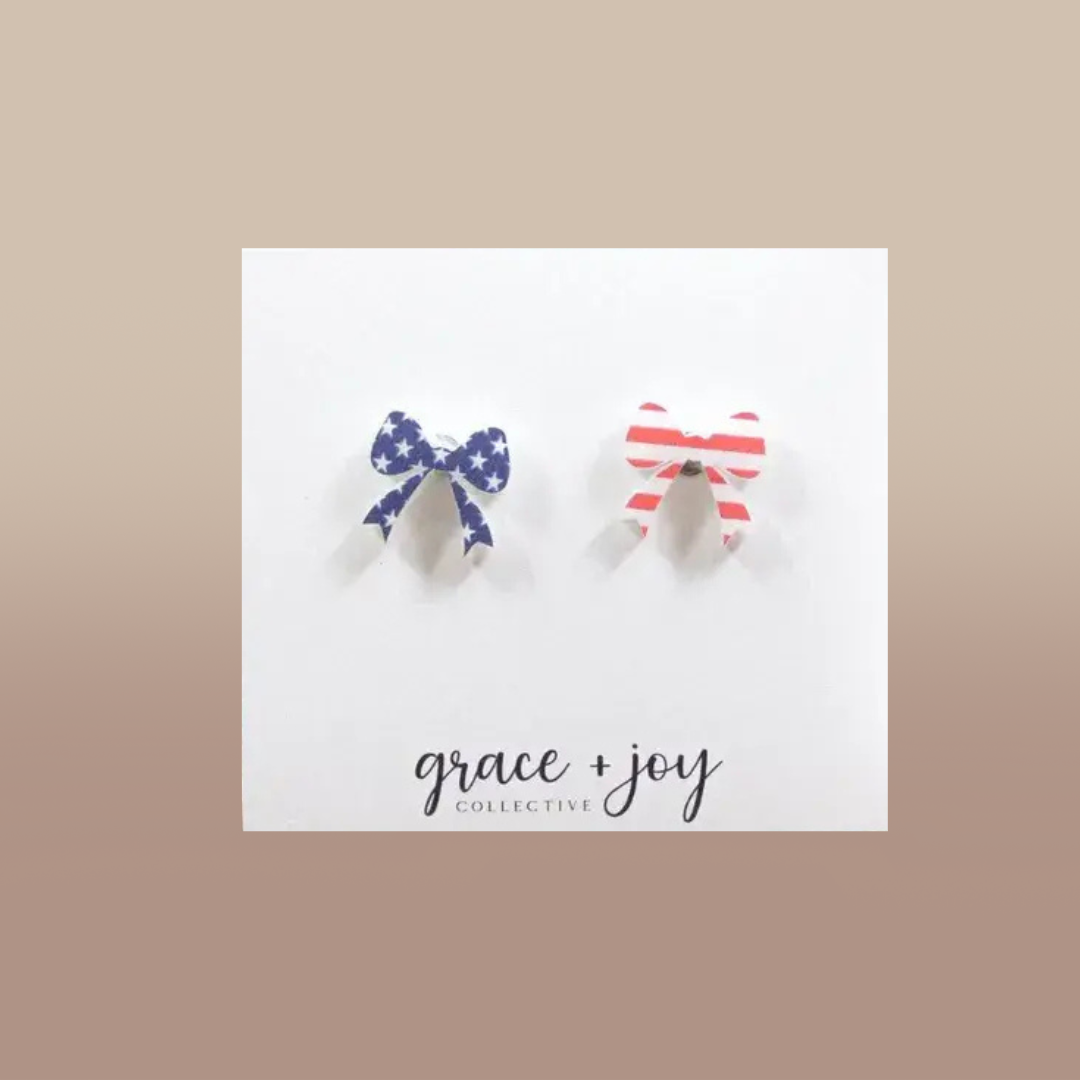 US Flag Bow Stud Earring, Acrylic Earrings