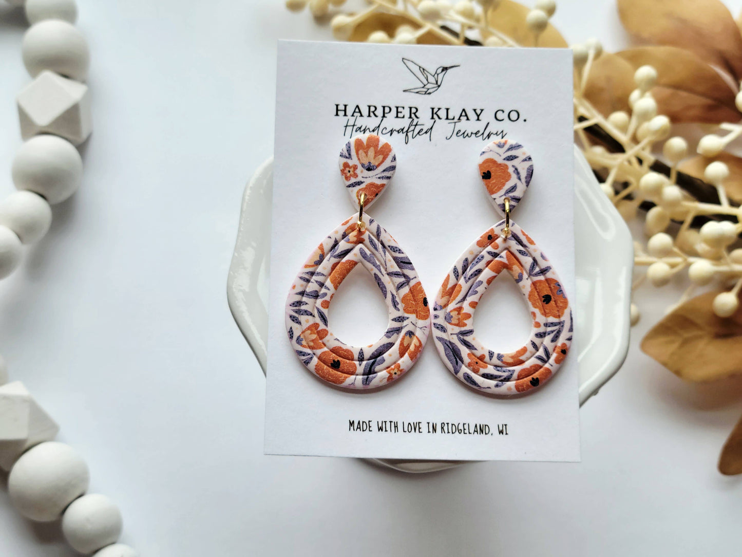The Embossed Teardrop Set- Polymer Clay Dangle Earrings