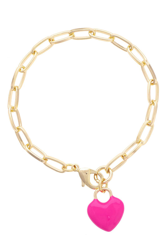 Bowen Puffy Heart Enamel Bracelet in Fuchsia