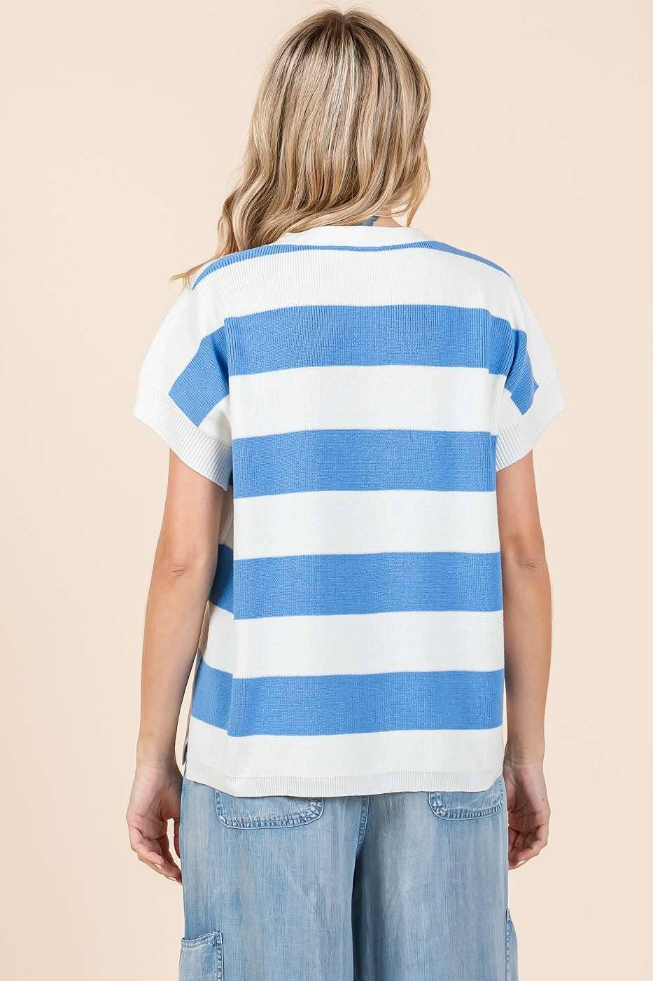 VIBRANT STRIPED SHORT SLEEVE SWEATER KNIT TOP *FINAL SALE*