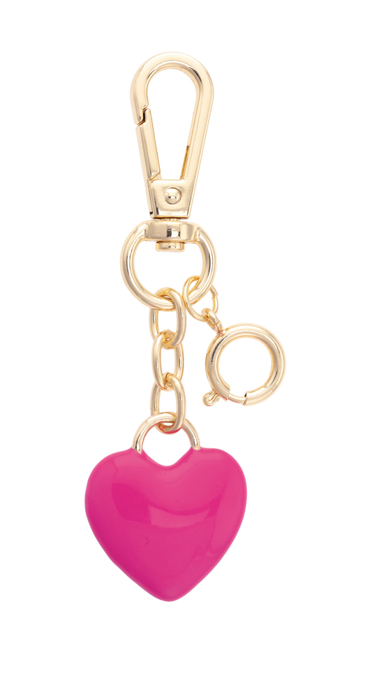 Puffy Enamel Heart Bag Charm in Fuchsia
