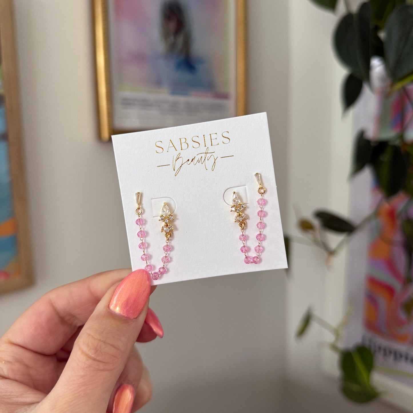 Baby Pink Unique Crystal Double Stud